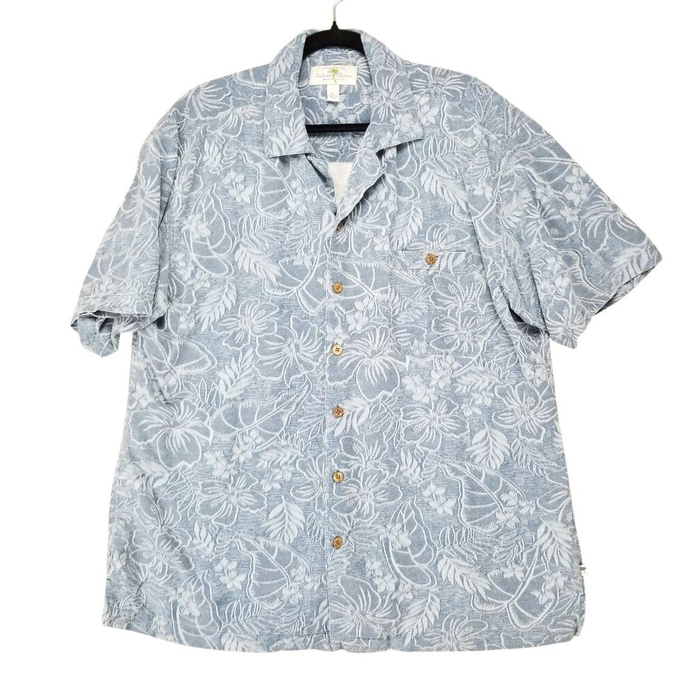 Island Shores Shirt Mens XL Blue 100% Silk Hawaiian Short Sleeve Button Up